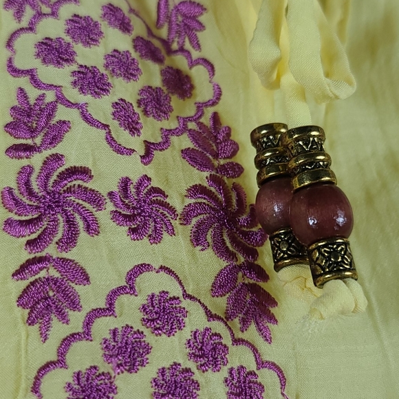 Sheer Yellow Embroidered Flowy Ruffle Blouse - Picture 7 of 10